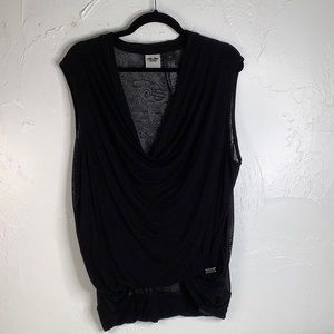 Harley Davidson Cowl neckline logo shear mesh back sleeveless blouse size 1W